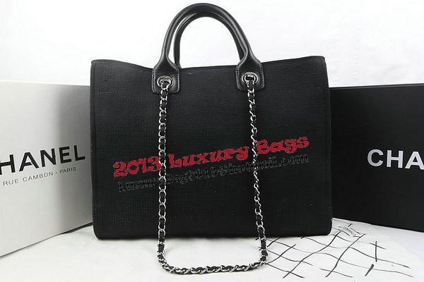 Chanel Large Canvas Tote Shopping Bag A67002 Black