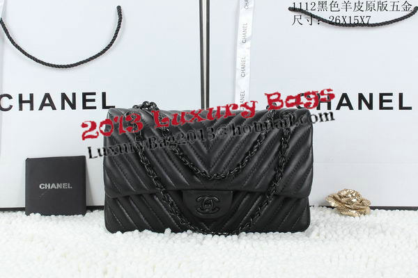 Chanel Classic Flap Bag Lambskin Chevron Quilting A01112 Black