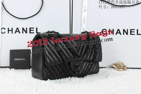 Chanel Classic Flap Bag Lambskin Chevron Quilting A01112 Black