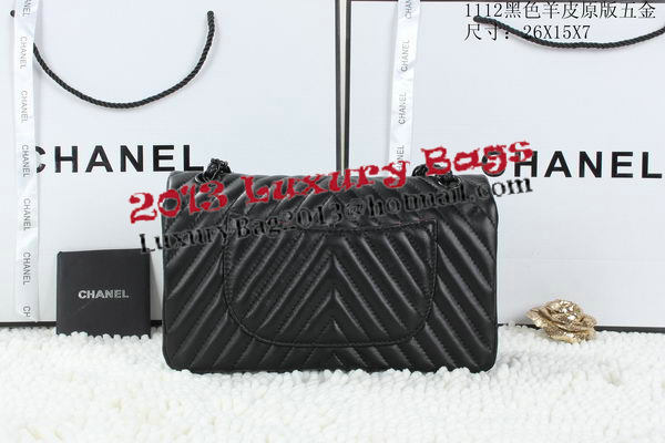 Chanel Classic Flap Bag Lambskin Chevron Quilting A01112 Black