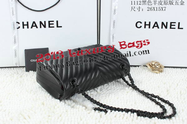 Chanel Classic Flap Bag Lambskin Chevron Quilting A01112 Black