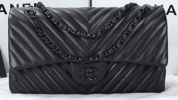 Chanel Classic Flap Bag Lambskin Chevron Quilting A01113 Black