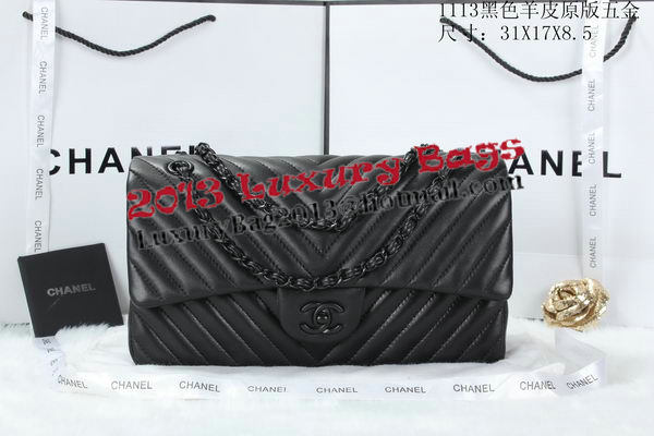 Chanel Classic Flap Bag Lambskin Chevron Quilting A01113 Black