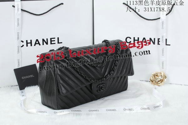 Chanel Classic Flap Bag Lambskin Chevron Quilting A01113 Black