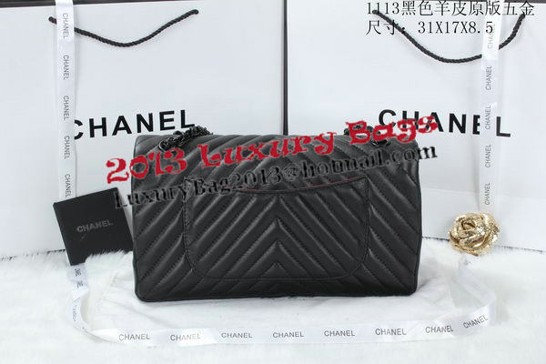 Chanel Classic Flap Bag Lambskin Chevron Quilting A01113 Black