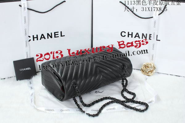 Chanel Classic Flap Bag Lambskin Chevron Quilting A01113 Black