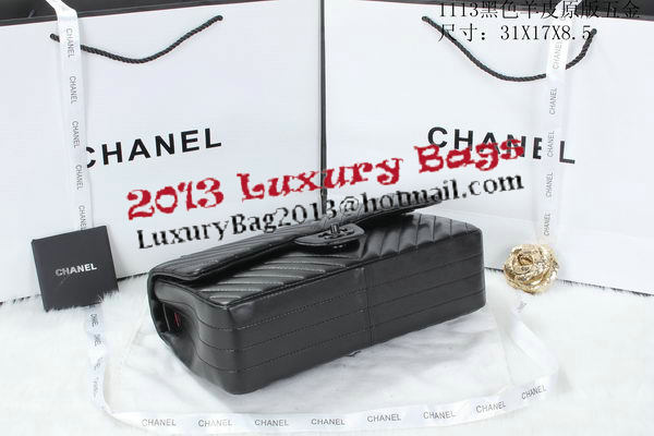 Chanel Classic Flap Bag Lambskin Chevron Quilting A01113 Black