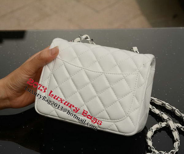 Chanel Classic MINI Flap Bag White Sheepskin A37585 Silver