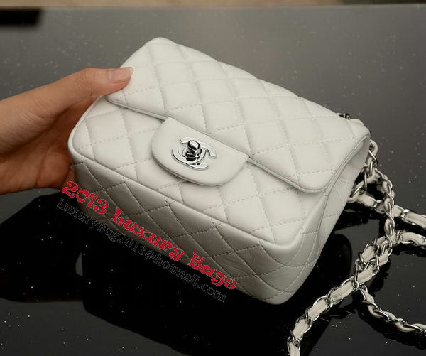 Chanel Classic MINI Flap Bag White Sheepskin A37585 Silver