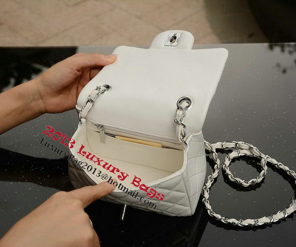 Chanel Classic MINI Flap Bag White Sheepskin A37585 Silver