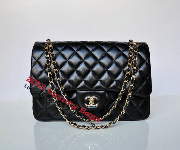 Chanel Jumbo Quilted Classic Black Sheepskin Flap Bag A58600 Gold