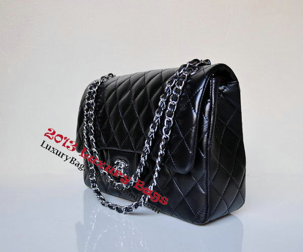 Chanel Jumbo Quilted Classic Black Sheepskin Flap Bag A58600 Silver