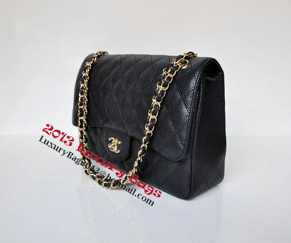 Chanel Jumbo Quilted Classic Flap Bag Black Cannage Patterns A58600 Gold