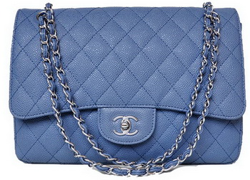 Chanel Jumbo Quilted Classic Flap Bag Blue Cannage Patterns A58600 Silver