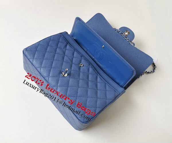 Chanel Jumbo Quilted Classic Flap Bag Blue Cannage Patterns A58600 Silver