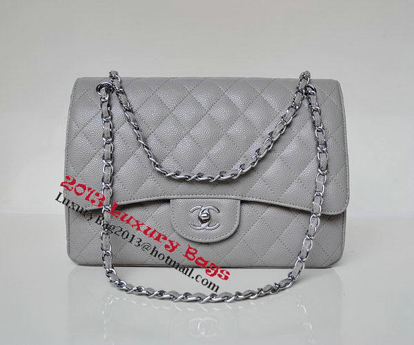 Chanel Jumbo Quilted Classic Flap Bag Grey Cannage Patterns A58600 Silver