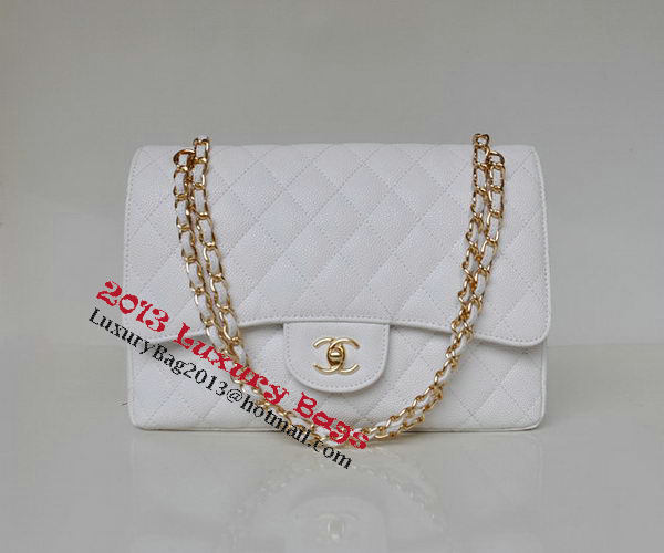 Chanel Jumbo Quilted Classic Flap Bag White Cannage Patterns A58600 Gold