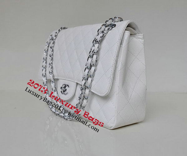 Chanel Jumbo Quilted Classic Flap Bag White Cannage Patterns A58600 Silver