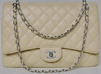 Chanel Maxi Quilted Classic Flap Bag Apricot Cannage Patterns A58601 Silver