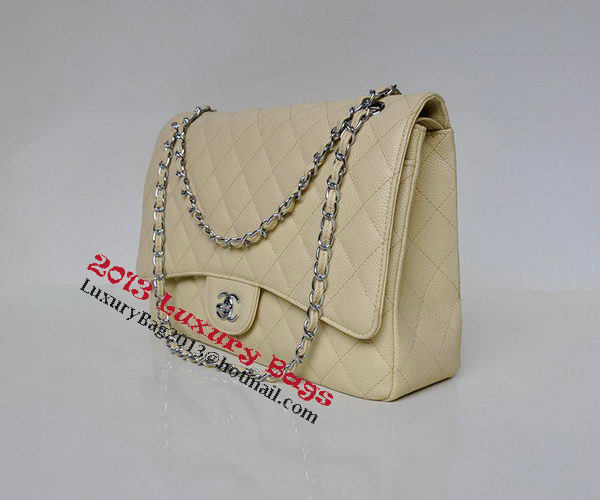 Chanel Maxi Quilted Classic Flap Bag Apricot Cannage Patterns A58601 Silver