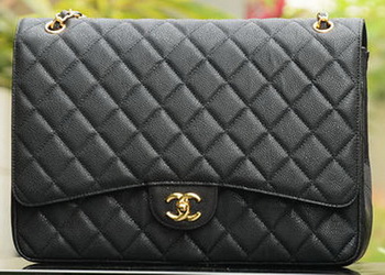 Chanel Maxi Quilted Classic Flap Bag Black Cannage Patterns A58601 Gold