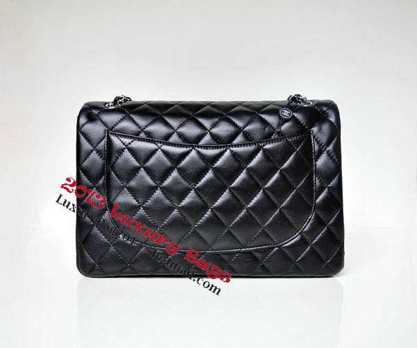 Chanel Maxi Quilted Classic Flap Bag Black Sheepskin A58601 Silver