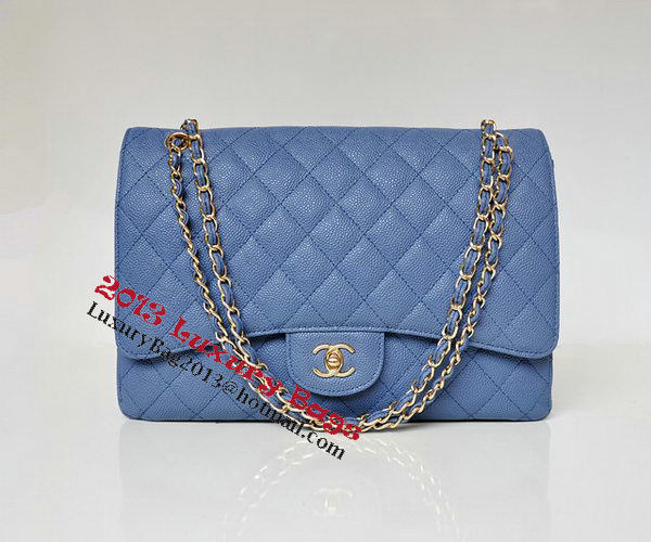 Chanel Maxi Quilted Classic Flap Bag Blue Cannage Patterns A58601 Gold