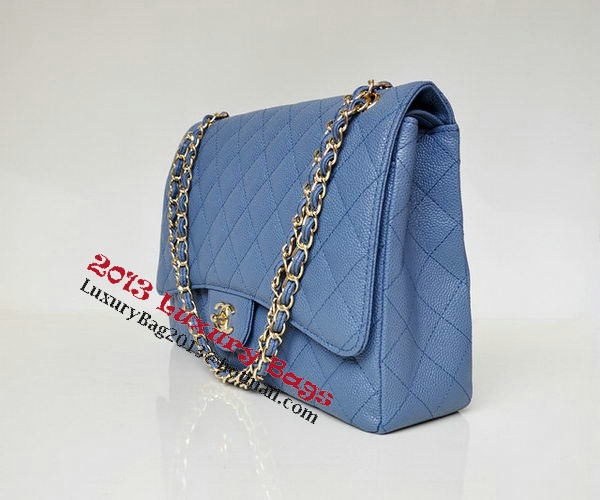 Chanel Maxi Quilted Classic Flap Bag Blue Cannage Patterns A58601 Gold