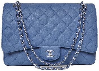 Chanel Maxi Quilted Classic Flap Bag Blue Cannage Patterns A58601 Silver