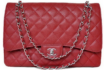 Chanel Maxi Quilted Classic Flap Bag Burgundy Cannage Patterns A58601 Silver