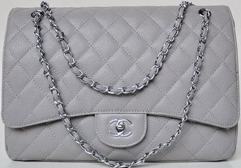 Chanel Maxi Quilted Classic Flap Bag Grey Cannage Patterns A58601 Silver