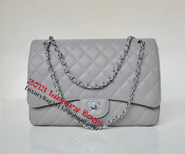 Chanel Maxi Quilted Classic Flap Bag Grey Cannage Patterns A58601 Silver