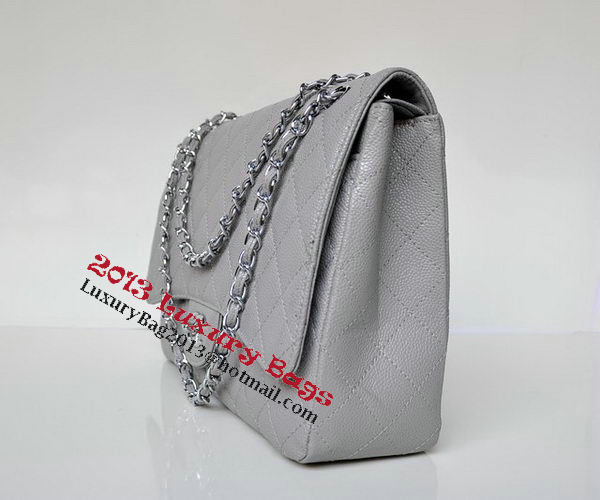 Chanel Maxi Quilted Classic Flap Bag Grey Cannage Patterns A58601 Silver