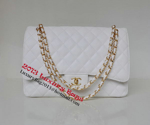 Chanel Maxi Quilted Classic Flap Bag White Cannage Patterns A58601 Gold