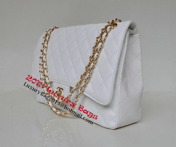 Chanel Maxi Quilted Classic Flap Bag White Cannage Patterns A58601 Gold