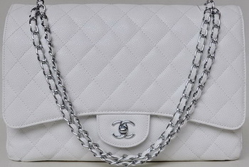 Chanel Maxi Quilted Classic Flap Bag White Cannage Patterns A58601 Silver