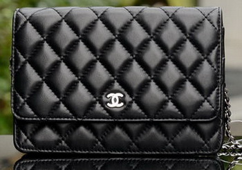 Chanel mini Flap Bag Black Sheepskin Leather A33814 Silver