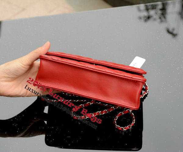 Chanel mini Flap Bag Red Sheepskin Leather A33814 Silver