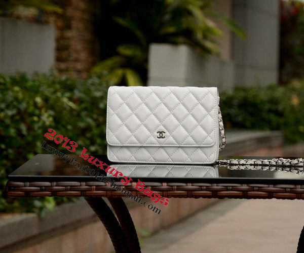 Chanel mini Flap Bag White Sheepskin Leather A33814 Silver