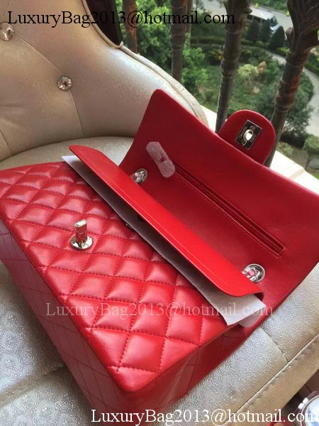 Chanel 2.55 Series Flap Bag Red Original Leather A01112 Silver