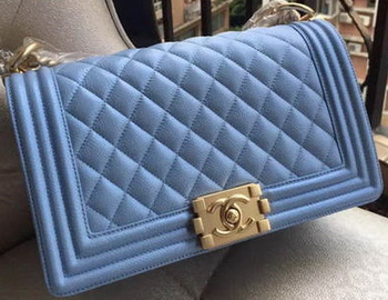 Boy Chanel Flap Shoulder Bag Blue Cannage Pattern A67086 Gold