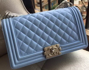 Boy Chanel Flap Shoulder Bag Blue Cannage Pattern A67086 Silver