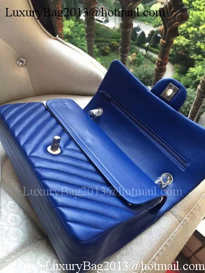 Chanel 2.55 Series Flap Bag Blue Lambskin Chevron Leather A01112 Silver