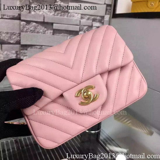 Chanel Classic mini Flap Bag Chevron Sheepskin Leather A68748 Pink