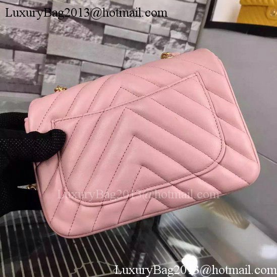 Chanel Classic mini Flap Bag Chevron Sheepskin Leather A68748 Pink