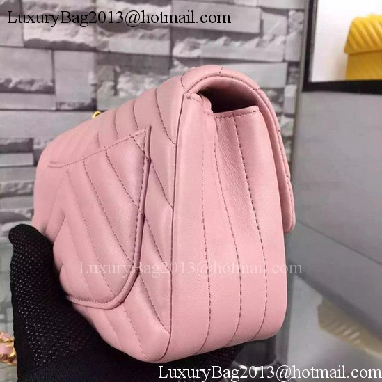 Chanel Classic mini Flap Bag Chevron Sheepskin Leather A68748 Pink