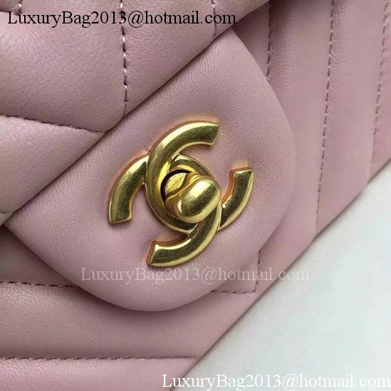 Chanel Classic mini Flap Bag Chevron Sheepskin Leather A68748 Pink