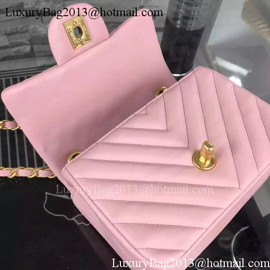 Chanel Classic mini Flap Bag Chevron Sheepskin Leather A68748 Pink