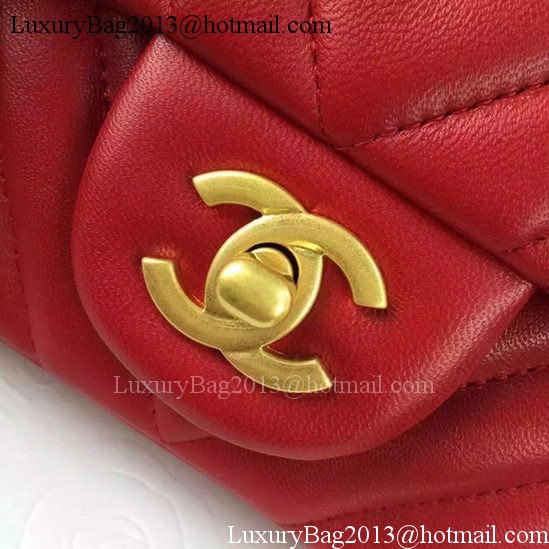 Chanel Classic mini Flap Bag Chevron Sheepskin Leather A68748 Red