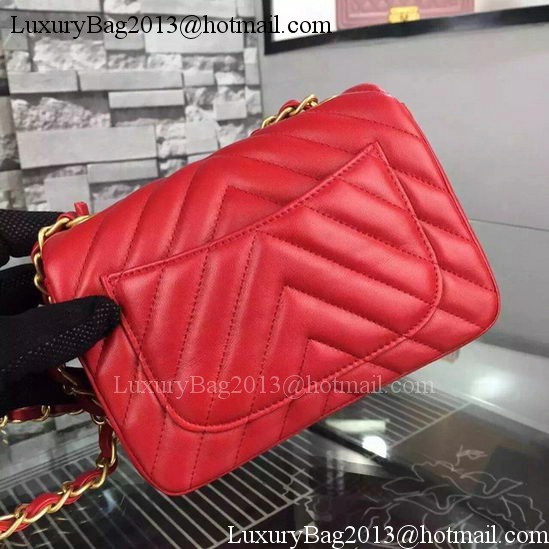 Chanel Classic mini Flap Bag Chevron Sheepskin Leather A68748 Red